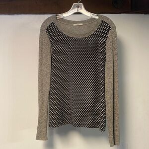 Le Lis Grey Crewneck Shirt with Black & Cream Patterned Front